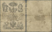 Austria: Privilegirte Oesterreichische National-Bank 10 Gulden 1847, P.A76, pen cancelled in well worn condition with some small border tears and stai...