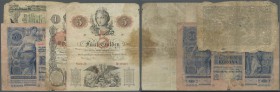 Austria: small lot with 4 Banknotes comprising 1 Gulden 1858 P.A84, 5 Gulden 1859 P.A88, 1 Gulden 1866 P.A150 and 50 Gulden 1902 P.6. All in well worn...