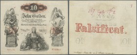 Austria: Privilegirte Oesterreichische National-Bank contemporary forgery of the 10 Gulden 1858, P.A85 with additional red stamp ”FALSIFICAT” on back....