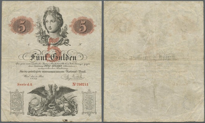 Austria: Privilegirte Oesterreichische National-Bank 5 Gulden 1859, P.A88, nice ...