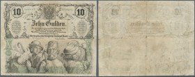 Austria: Privilegirte Oesterreichische National-Bank 10 Gulden 1863, P.A89, highly rare note in very nice condition, several folds and creases, lightl...