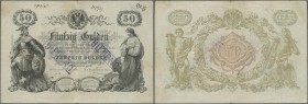 Austria: K.u.K. Staats-Central-Casse 50 Gulden 1866, P.A152, highly rare and seldom offered banknote in nice original condition with a few minor spots...
