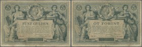 Austria: K.u.K. Reichs-Central-Casse 5 Gulden 1881, P.A154 in used condition with lightly stained paper, several folds and tiny tears at upper and low...