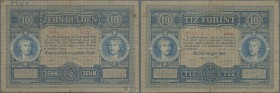 Austria: 10 Gulden 1880, P.1, vertically folded, larger tears at upper and lower margin, annotations at upper left and lower right. Condition: F-
