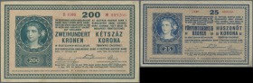 Austria: Oesterreichisch-ungarische Bank / Osztrák-magyar Bank pair with 25 and 250 Kronen 1918, P.23, 24, both in about VF condition with some folds ...