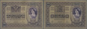 Austria: Oesterreichisch-ungarische Bank / Osztrák-magyar Bank 10.000 Kronen 1918 with hungarian text on back, P.25 with a few folds, tiny tears at lo...