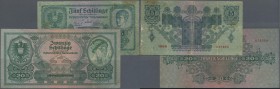 Austria: pair with 5 and 20 Schilling 1925, P.88, 90, both in used condition with several folds, 5 Schilling with stained paper and annotations at low...