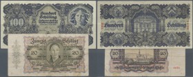 Austria: set of 2 notes containing 100 Schilling 1945 P. 118 (F+) and 20 Schilling 1946 P. 123 (F-), nice set. (2 pcs)