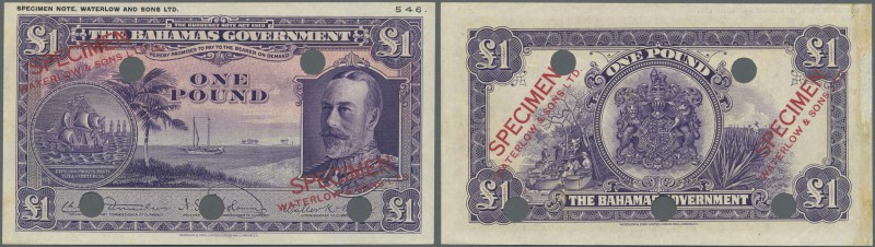 Bahamas: 1 Pound L.1919 color trial Specimen by Waterlow & Sons Ltd. in lilac co...