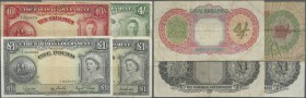 Bahamas: set of 4 notes containing 10 Shillings portrait KGVI, 4 Shillings portrait KGVI and 2x 1 Pound portrait QEII P. 9, 10, 15, all used with seve...