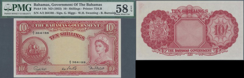 Bahamas: 10 Shillings ND(1953) P. 14b in condition: PMG graded 58 Choice About U...