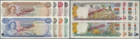 Bahamas: set of 8 Specimen notes with cancellation holes from 1 to 100 Dollars L.1968 P. 26s-33s, all in condition: UNC. (8 pcs)