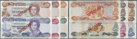 Bahamas: set of 6 Specimen banknotes containing 1/2, 3, 5, 20, 50 and 100 Dollars ND(1986) Speicmen P. 42s,44s,45s,47s-49s, all series ”A” with zero s...