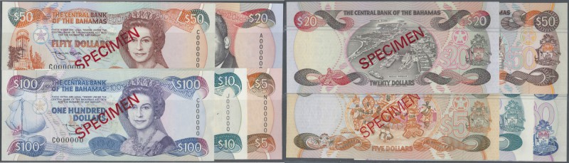 Bahamas: set of 5 SPECIMEN banknotes containing 5, 10, 20, 50 and 100 Dollars ND...