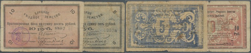 Belarus: Set of 2 notes Slutsk District containing 5 and 10 Rubles 1918 P. S243,...