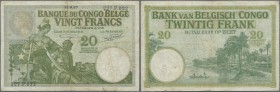 Belgian Congo: 20 Francs 1937 P. 10f, used with several folds and creases in paper, no holes or tears, no repairs, condition: F.