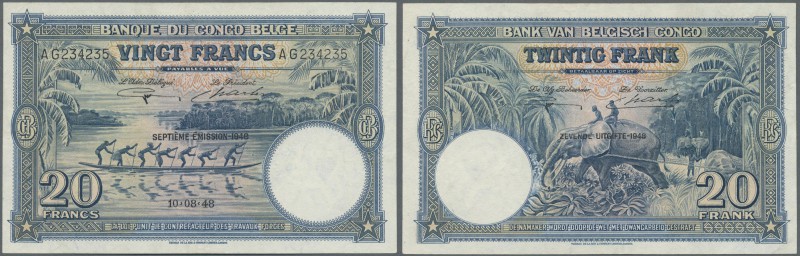 Belgian Congo: Banque du Congo Belge 20 Francs August 10th 1948, P.15F, very sof...