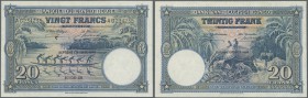 Belgian Congo: Banque du Congo Belge 20 Francs August 10th 1948, P.15F, very soft vertical fold, optically appears XF, but pressed. Condition VF