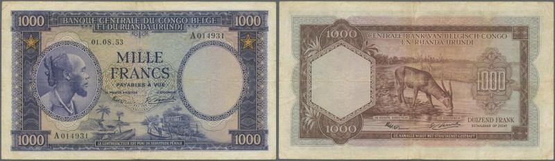 Belgian Congo: Banque Centrale du Congo Belge et du Ruanda-Urundi 1000 Francs Au...