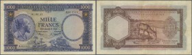 Belgian Congo: Banque Centrale du Congo Belge et du Ruanda-Urundi 1000 Francs August 1st 1953, P.29a, lightly toned paper with several folds and creas...