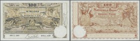 Belgium: 100 Francs 1919 P. 78, light center fold, handling in paper, probably pressed, no holes or tears, still very crisp paper and original colors,...