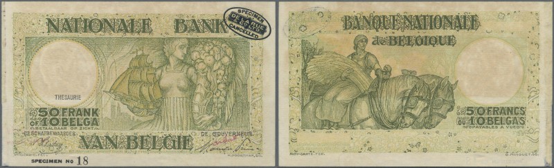 Belgium: 50 Francs = 10 Belgas ND(1945) Specimen P. 106s, light handling and sta...