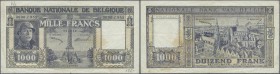 Belgium: 1000 Francs 1948, P.128b with signatures: Sontag & Frère, lightly stained paper with several folds and creases, annotations at upper left and...