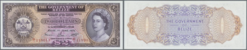 Belize: 2 Dollars 1975 P. 34b, 2 pinholes at right, otherwise perfect, condition...
