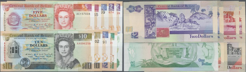 Belize: set of 10 notes containing 1 Dollar 1983, 1 Dollar 1990, 4x 2 Dollars 19...
