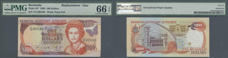 Bermuda: 100 Dollars 1996 Replacement Prefix Z/2 P. 45, PMG graded 66 Gem UNC EP...