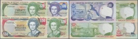 Bermuda: set of 4 notes containing 10 Dollars 1989, 2x 20 Dollars 1989 with low serial numbers #000116 and 000113, 50 Dollars 1995, all in condition: ...