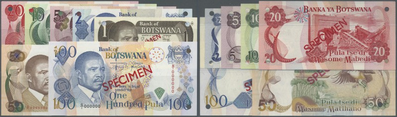 Botswana: set of 7 Specimen notes containing 1-20 Pula P. 6s-10s, 50 Pula P. 14s...