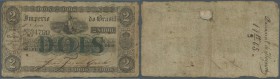 Brazil: 2 Mil Reis ND(1843-60) P. A220, used with many folds and creases, stained paper, borders worn but no repairs, writing on back side, still inta...