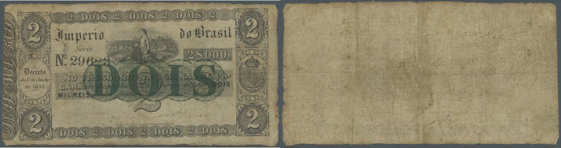 Brazil: 2 Mil Reis ND(1843-60) P. A220, used with many folds and creases, staine...