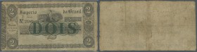 Brazil: 2 Mil Reis ND(1843-60) P. A220, used with many folds and creases, stained paper, small center hole, borders worn but no repairs, still intact ...