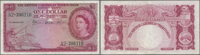 British Caribbean Territories: 1 Dollar 1953 P. 7a, used with several folds but ...