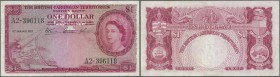 British Caribbean Territories: 1 Dollar 1953 P. 7a, used with several folds but no holes or tears, still strongness in paper, condition: F.