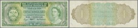 British Honduras: 1 Dollar 1961 P. 28b, vertically and horizontally folded, 2 pinholes, no tears, still strong paper with crispness and original color...