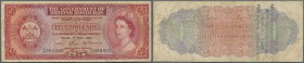 British Honduras: 5 Dollars 1965 P. 30b, used with folds and creases, stamped on back, no tears, 2 pinholes, condition: F.