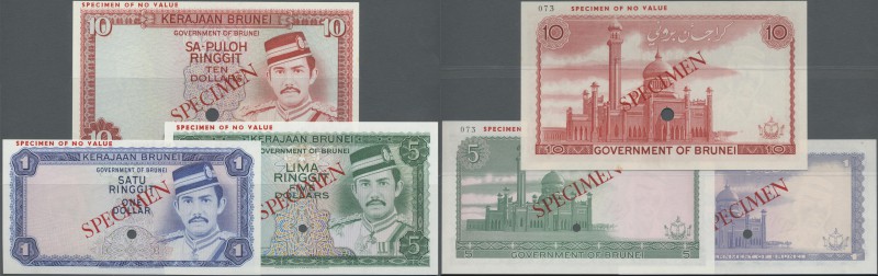 Brunei: set of 3 Specimen banknotes 1, 5 and 10 Ringgit ND P. 6s-8s in condition...