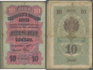 Bulgaria: Set with 13 Banknotes 10 Silver Leva ND(1916), P.17, all in well worn condition with stained paper, several folds and tiny tears