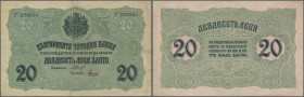 Bulgaria: pair of the 20 Gold Leva ND(1916), P.18, both notes are in used condition with yellowed paper, several folds, small tears along the borders ...