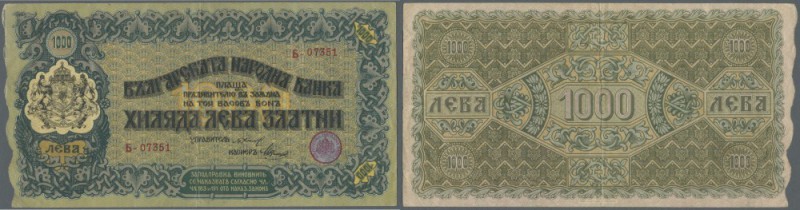 Bulgaria: 1000 Leva ND(1918) P. 26, vertical and horizontal fold, handling in pa...