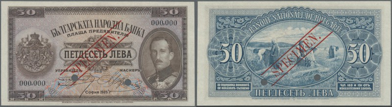 Bulgaria: 50 Leva 1925 SPECIMEN, P.45s in perfect UNC condition