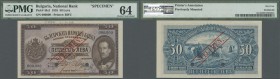 Bulgaria: 50 Leva 1925 SPECIMEN, P.45s, tiny printers annotations at upper margin and previously mounted, otherwise perfect, PMG graded 64 Choice Unci...