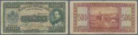 Bulgaria: 500 Leva 1925 P. 47, one of the key notes of this series in used condition with folds and light staining in paper, center hole but no large ...