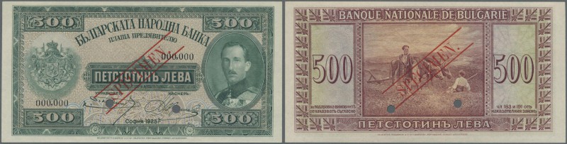 Bulgaria: 500 Leva 1925 SPECIMEN, P.47s with a very soft diagonal bend at left c...