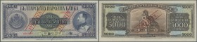 Bulgaria: 5000 Leva 1925 SPECIMEN, P.49s, highly rare note with a very soft diagonal bend at lower right, otherwise perfect. Condition: aUNC
