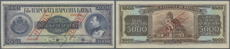 Bulgaria: 5000 Leva 1925 Specimen P. 49s, rare note with red Specimen overprint ...