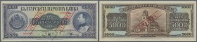 Bulgaria: 5000 Leva 1925 Specimen P. 49s, rare note with red Specimen overprint on front and back side, bank cancellation holes and zero serial number...